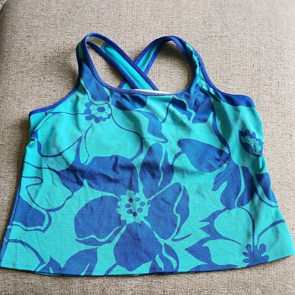 Lands' End Blue Floral Women's Swim One Piece